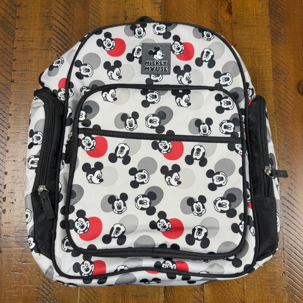 Disney Mickey Mouse Diaper Bag Backpack Black/Gray/Red Insulated Pocket